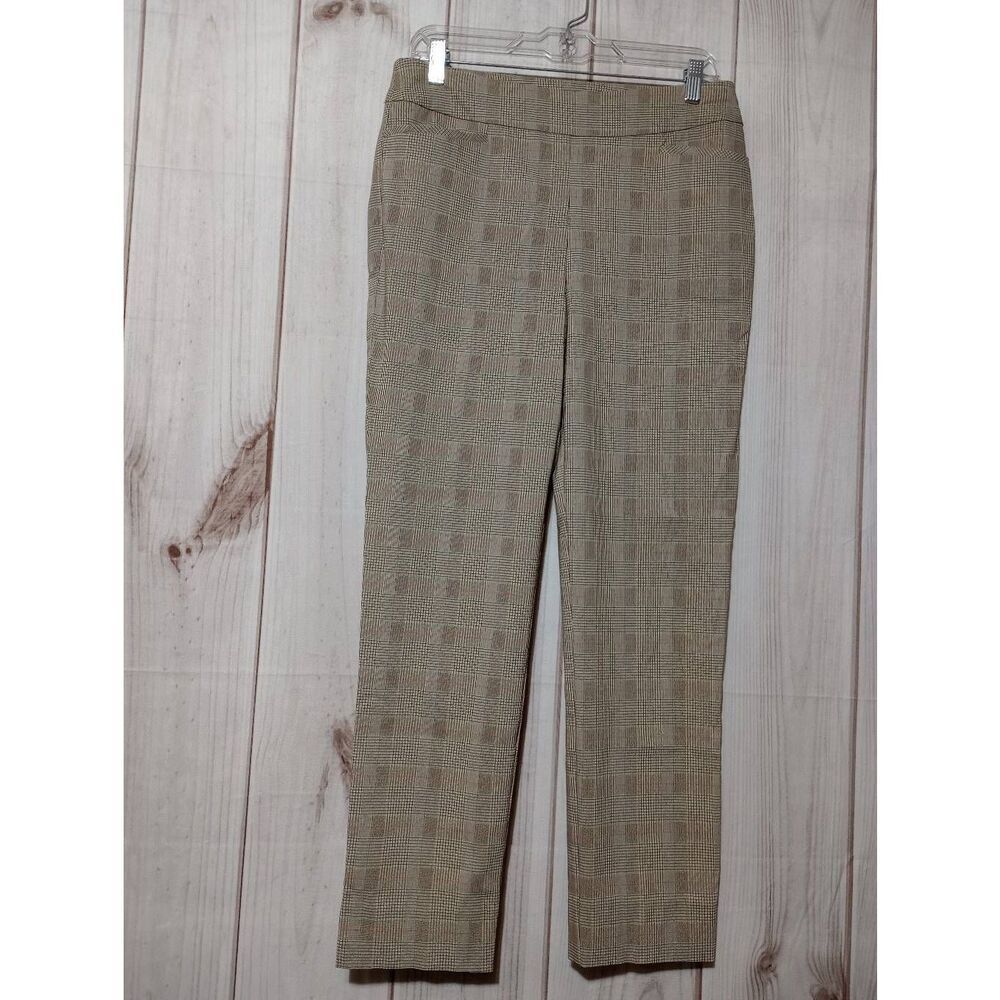 Chicos Tan Glen Plaid Pull On Straight Leg Pants‎ Size 0.5T Tall Small Stretch